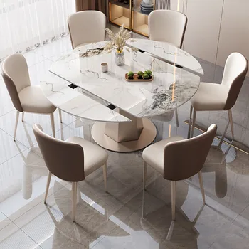 Выдвижной Круглый обеденный Стол в скандинавском стиле с Оригинальным дизайном, Роскошный Водонепроницаемый Обеденный стол, Современная мебель для гостиной