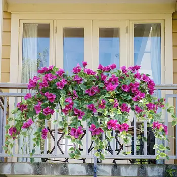 Подвесная корзина из искусственных цветов 1шт/2шт с цветами шелковой лозы бугенвиллии для наружного/внутреннего декора сада на лужайке во внутреннем дворике