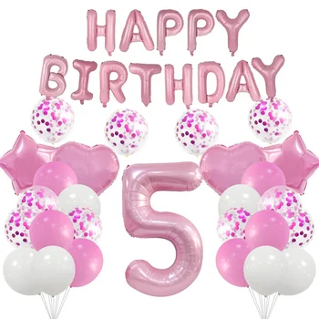 украшение для вечеринки по случаю дня рождения 5 лет Набор розовых воздушных шаров бесплатная комбинация цифровой душа первого ребенка годовщина свадьбы