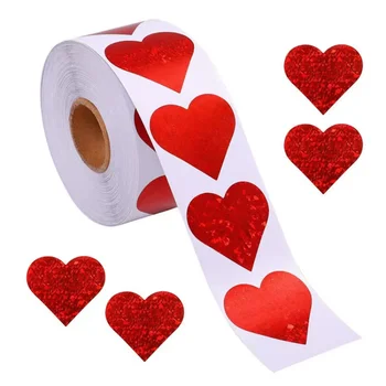500шт блестящие наклейки в виде сердца, красные наклейки для скрапбукинга, клейкие наклейки на День Святого Валентина, свадебный декор, канцелярская наклейка
