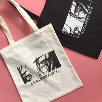 Японское готическое аниме, холщовая сумка большой емкости, сумка для покупок с надписью Harajuku, повседневная винтажная забавная Ulzzang, темные женские сумки на плечо