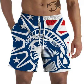 Мужские пляжные брюки с графическим рисунком, повседневные шорты с 3D рисунком флага Четвертого июля, пляжные брюки в стиле ретро, шорты, мужские пляжные шорты на подкладке