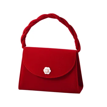 Красная вельветовая сумка через плечо, клатч, вечерняя сумочка, женская сумочка-тоут.
