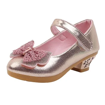 Kruleepo Princess Crystal Кожаные туфли для девочек, детские Модные вечерние туфли с бантиком на высоком каблуке из искусственной резины