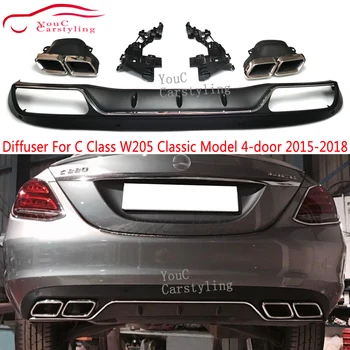 Задний Диффузор В Стиле W205 AMG С 4 выпускными Патрубками Из Нержавеющей Стали 304 Для Mercedes C Class W205 C300 C350 2015-2018