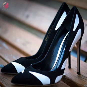 Оригинальное намерение, новые популярные разноцветные Черные белые туфли-лодочки, женские пикантные туфли на тонком высоком каблуке для зрелых, женские офисные