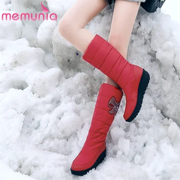 MEMUNIA / Новинка 2021 года; женские зимние ботинки на пуху; водонепроницаемые теплые ботинки до середины икры на толстом меху; обувь на танкетке и платформе; женские зимние ботинки; женские