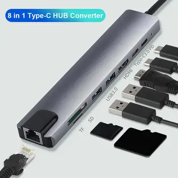 USB C КОНЦЕНТРАТОР Type C Адаптер с 4K USB C к Ethernet 100 Мбит/с Порт RJ45 2 Порта USB 3.0 USB-C PD для iMac air MacBook Pro