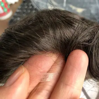 Система для волос Toupee 2023 Новое 100% Натуральное швейцарское кружево С Полиуретановой моноосновой, Переднее Кружевное Парик, Прочные мужские Парики из человеческих волос