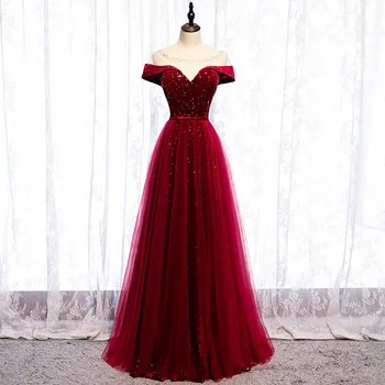 Новое поступление, сексуальное вечернее платье с пайетками, Vestido de Festa, сексуальное кружевное велюровое вечернее платье трапециевидной формы бордового цвета в китайском стиле cheongsam