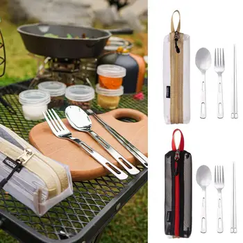 Портативные столовые приборы Легко носить с собой, удобная ручка, посуда для пикника из нержавеющей стали, вилка, ложка, палочки для еды с сумкой для ежедневного использования