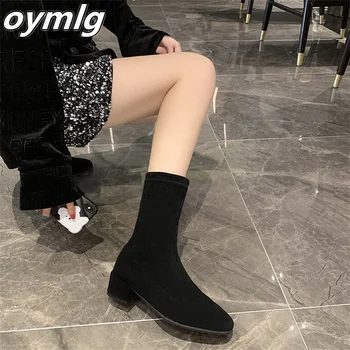 Короткие сапоги женские 2022 новые весенне-осенние тонкие ботинки из черной матовой замши зимние плюс бархатные ботинки на толстом каблуке на высоком тонком каблуке