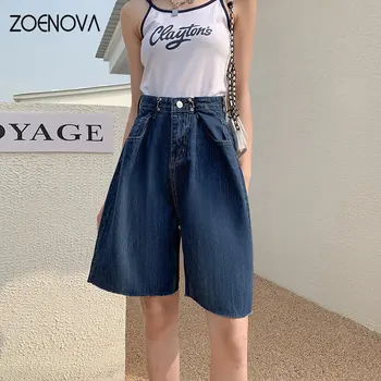 Брюки ZOENOVA с высокой талией и пятью точками, прямые джинсовые шорты, Лето 2023, Женская весенняя одежда, Модный тренд Ins