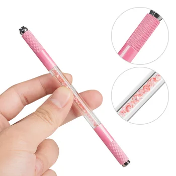 Розовая акриловая ручка для ручной татуировки с двойным кристаллом, инструменты для микроблейдинга, перманентного макияжа бровей, 2 Варианта использования для плоских или круглых игл