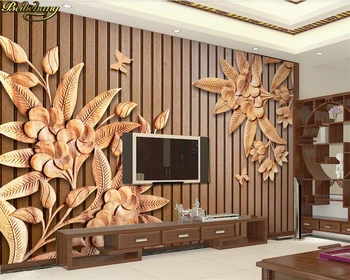 обои beibehang домашний декор Фотообои на заказ Фреска Новая китайская резьба по дереву Цветочное дерево Простая стена для 3D телевизора